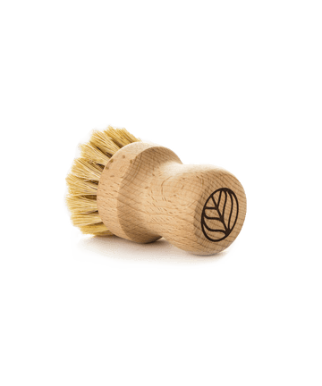 A Natural Scrub Brush, made with a solid beechwood handle and natural fiber bristles, displayed on a transparent background.